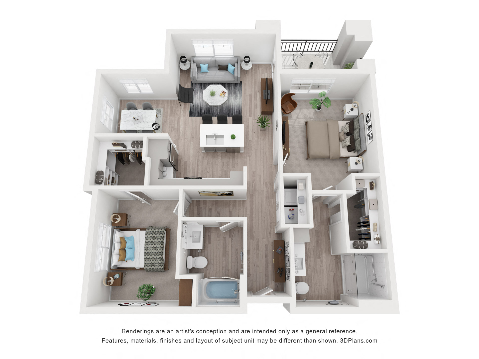 Floor plan for 2 beds, 2 baths, 1133 sqft